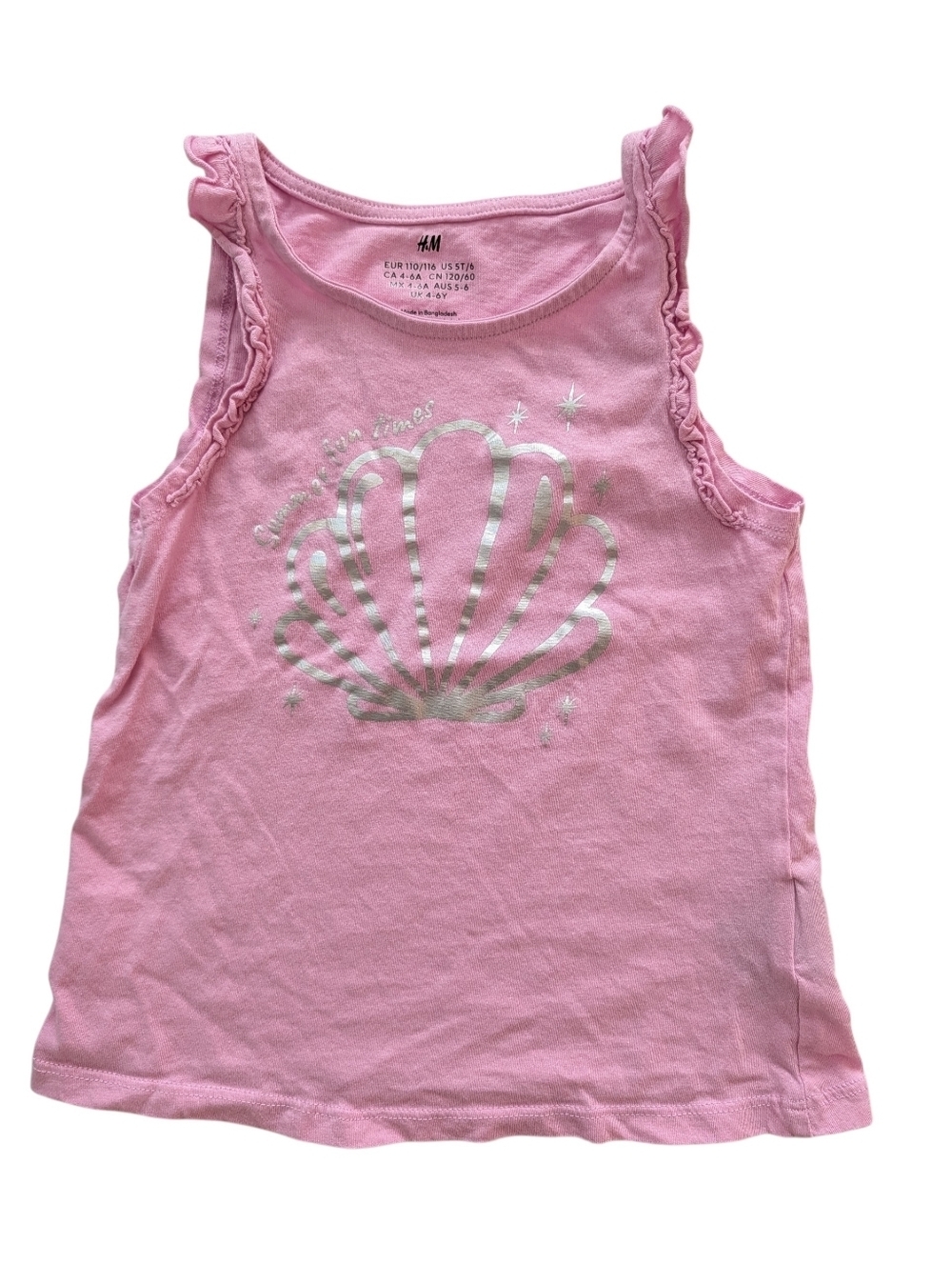 H&M Girls Pink Tank Top with Metallic Shell Graphic Cotton Size 5T/6